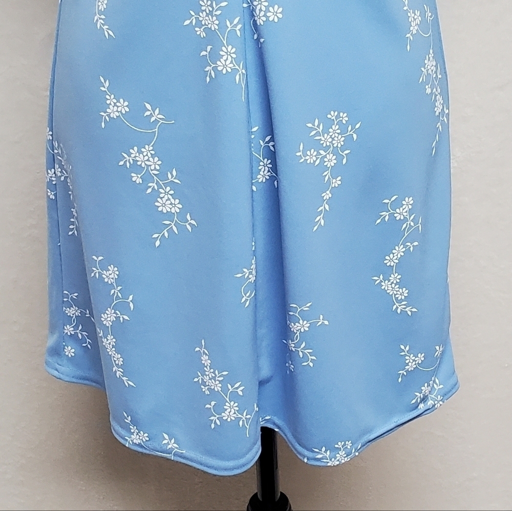 90s Vintage Zanoni by Jalate Sky Blue White Floral Print Mini Sheath Dress M USA - Picture 12 of 15